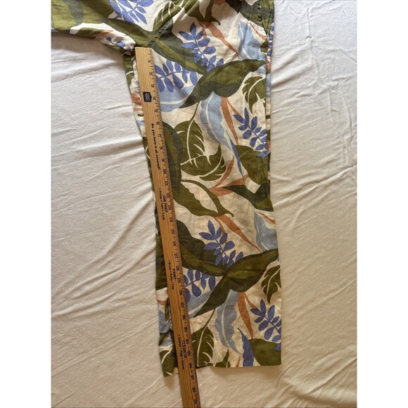 Tahari 100% Linen Pants Medium Wide Leg Pull On Elastic Waist Pockets Tropical - Picture 6 of 7